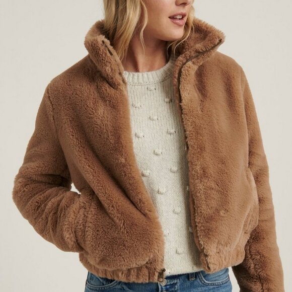 Lucky Brand Faux Fur Jacket, Beige, Medium, NWT - Picture 1 of 8